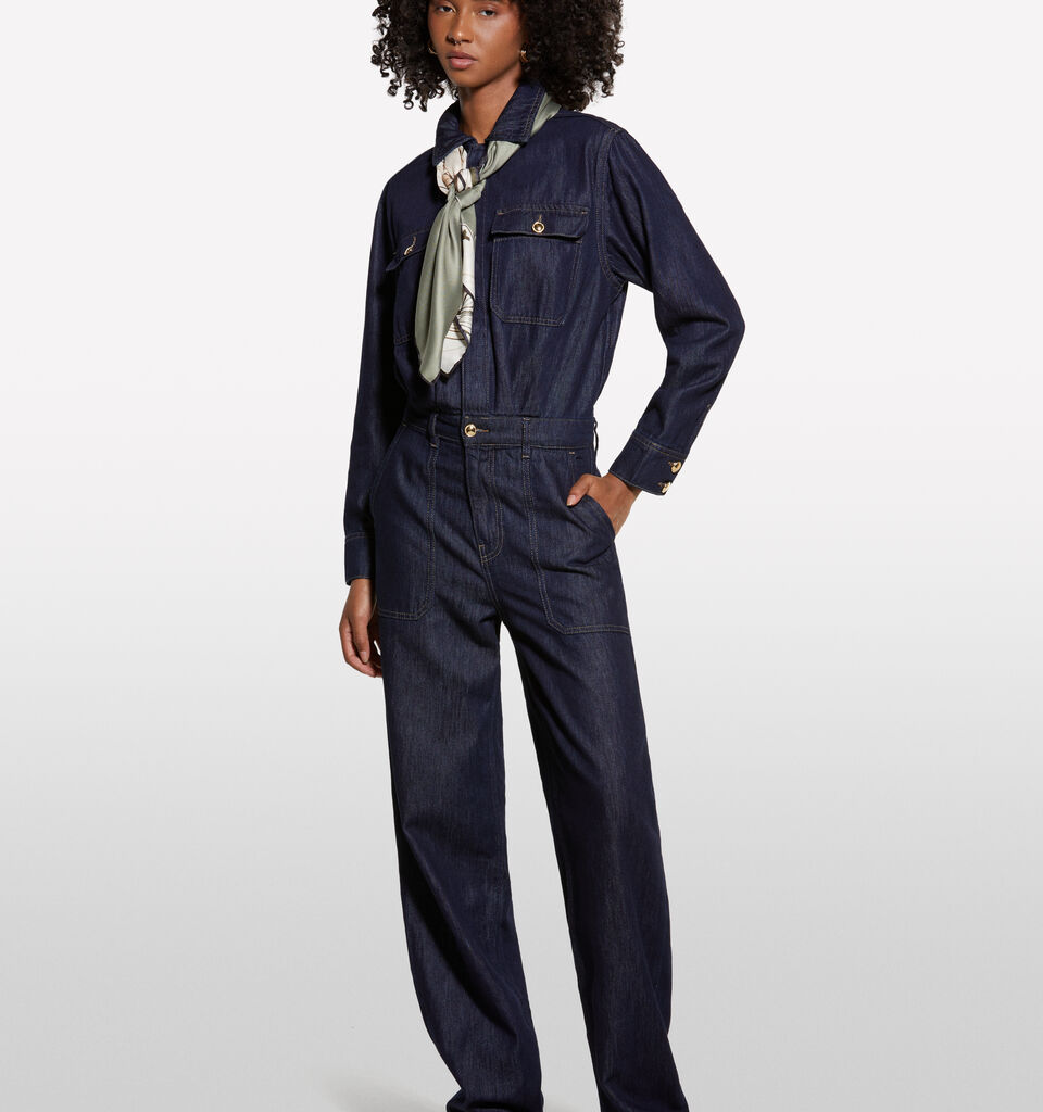 Dark blue denim jumpsuit - women's jumpsuits - Dark Blue | Sisley image number 1